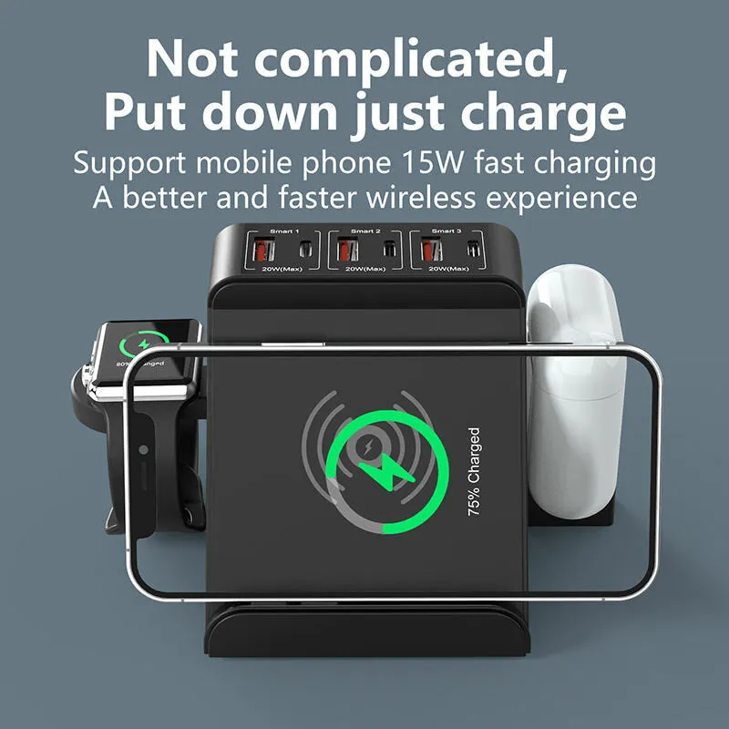 15W 10W 7.5W 5W Wireless Charger Fast Wireless Charging Pad with 6-Port PD20W USB-C*3 18W QC3.0 USB-A*3 Charger for iPhone 12 13 14 14Pro for Huawei Mate50 for Samsung Galaxy S23 for Xiaomi 13pro