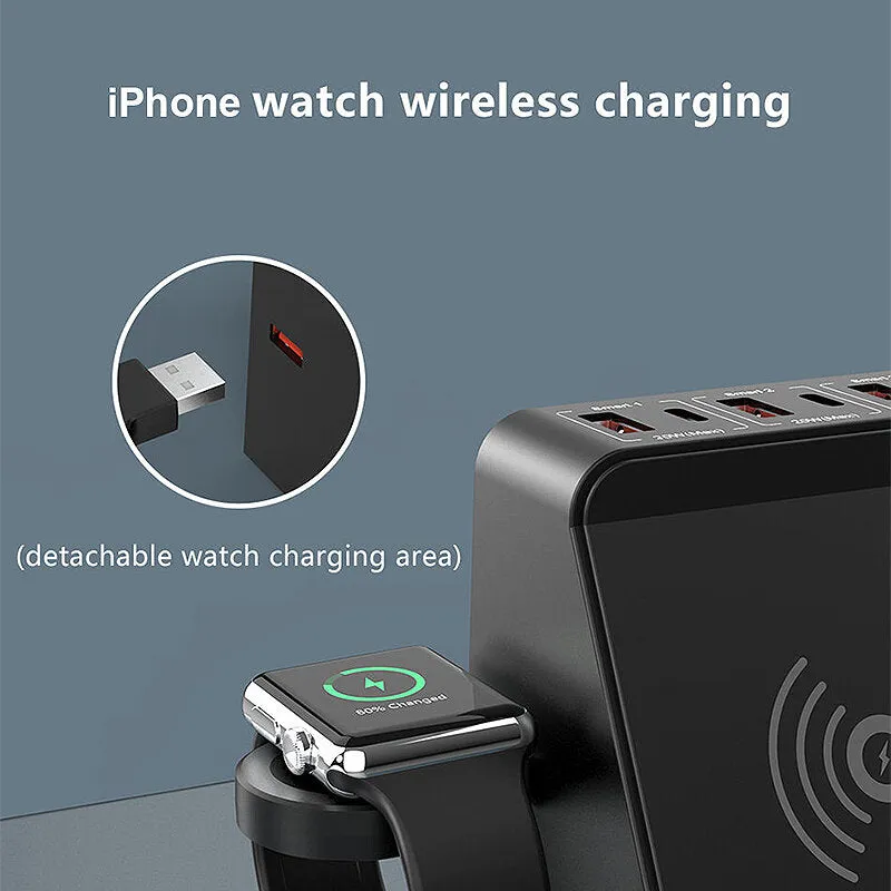 15W 10W 7.5W 5W Wireless Charger Fast Wireless Charging Pad with 6-Port PD20W USB-C*3 18W QC3.0 USB-A*3 Charger for iPhone 12 13 14 14Pro for Huawei Mate50 for Samsung Galaxy S23 for Xiaomi 13pro