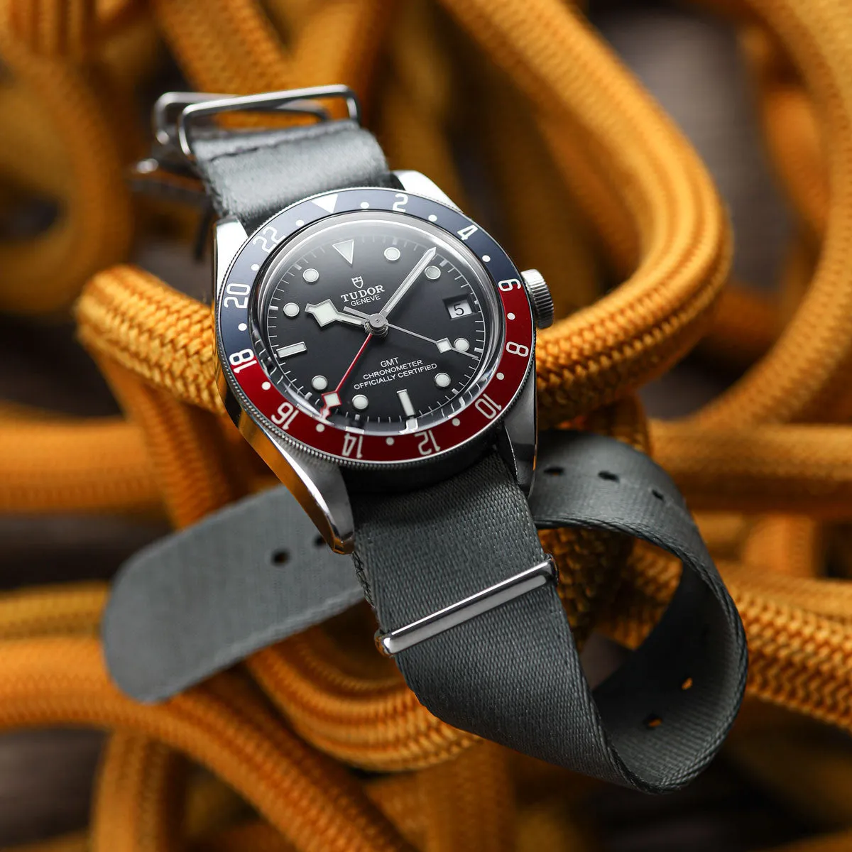 1973 British Military Watch Strap: ARMOURED - Navy Blue, Satin