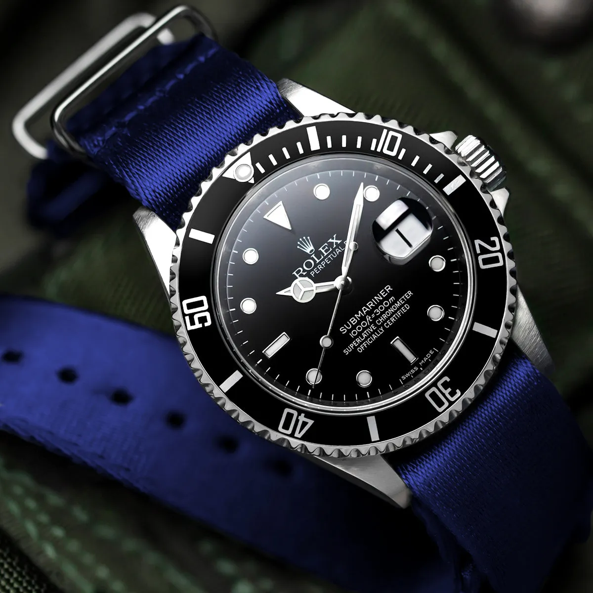 1973 British Military Watch Strap: ARMOURED - Navy Blue, Satin