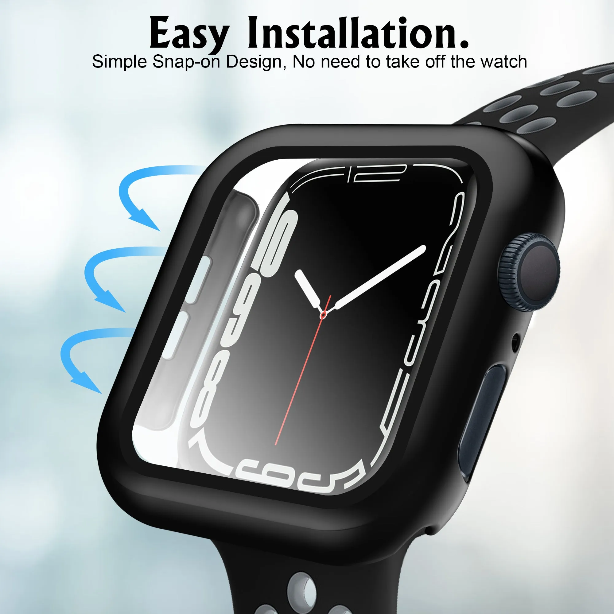 2 Pack Arae Hard PC Cases Tempered Glass Screen Protector for Apple Watch/iwatch Series 7 45 mm Accessories Full Protective Coverage Defense Edge with High touch Sensitive Women Men Black