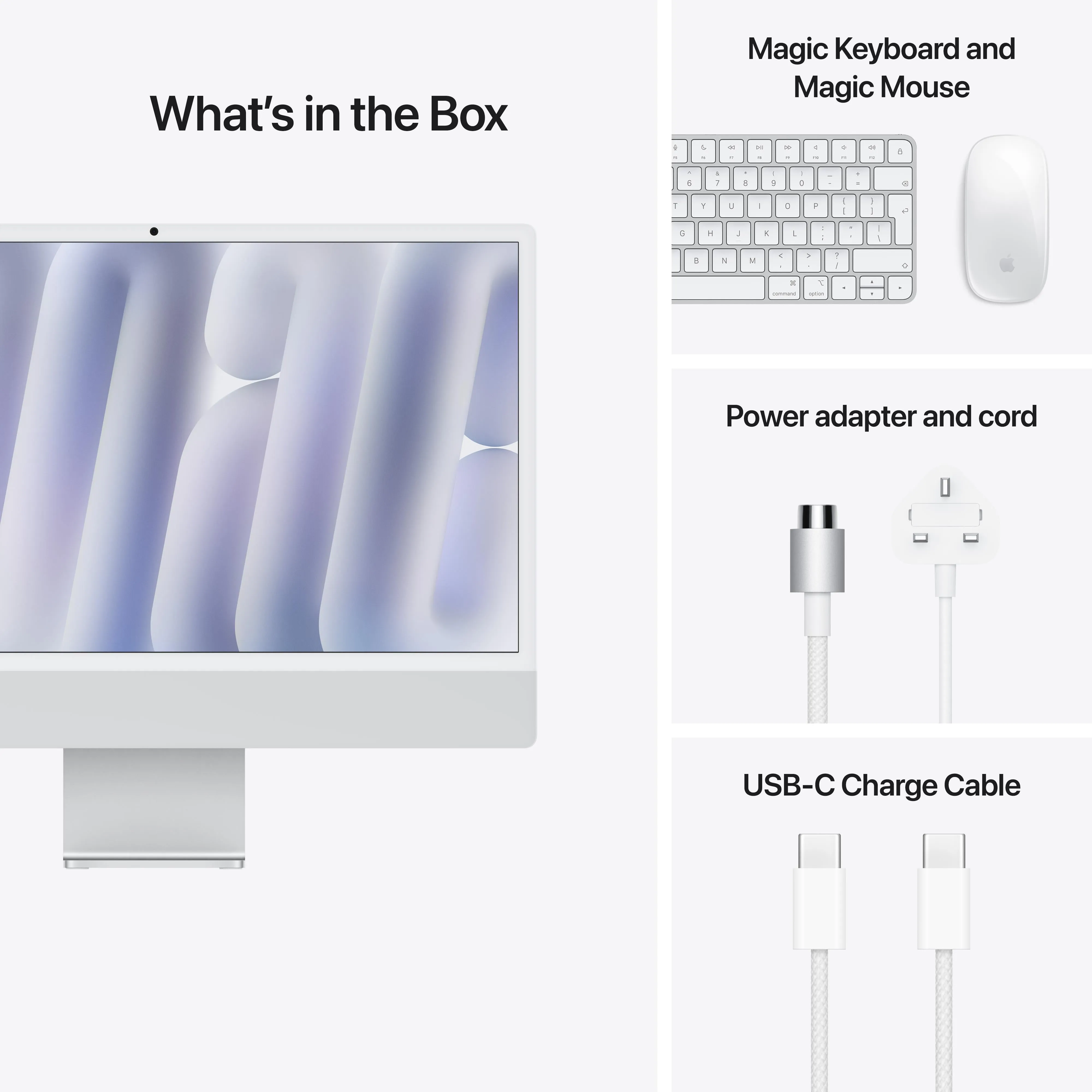 24-inch iMac with Retina 4.5K display: Apple M4 chip with 8-core CPU and 8-core GPU, 256GB SSD - Silver