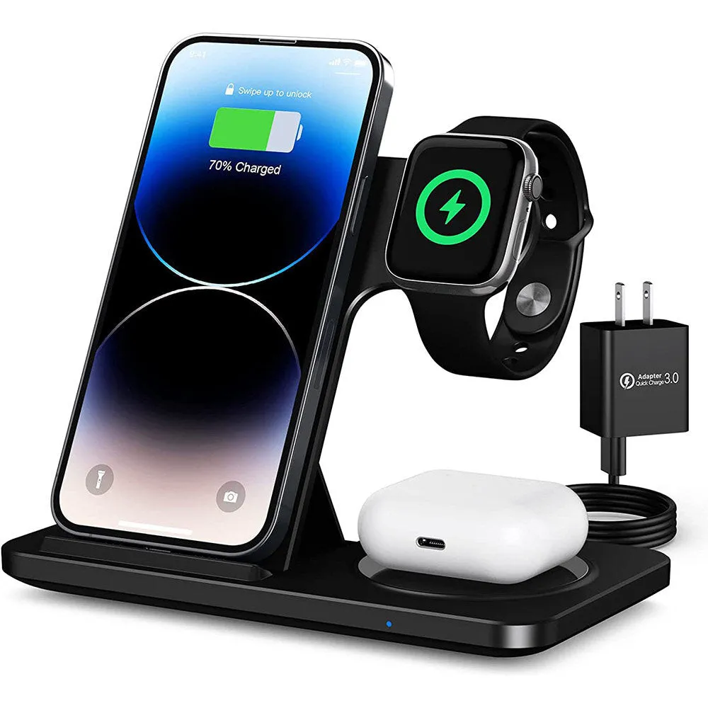 3-in-1 15W 10W 7.5W 5W 2.5W Wireless Charger Fast Wireless Charging Pad for iPhone 14 13 12 11 Pro XS XR for Apple Watch for Airpods