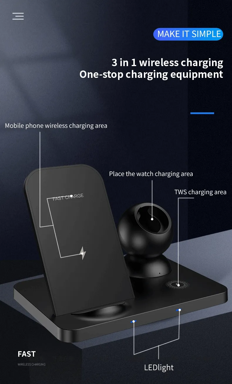 3 in 1 QI 15W Wireless Charging Station - W57