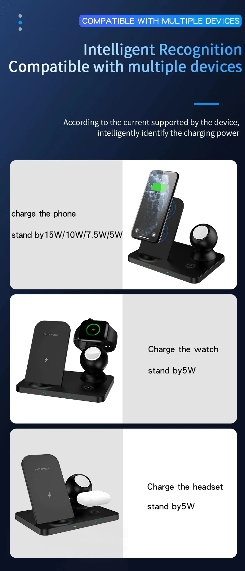 3 in 1 QI 15W Wireless Charging Station - W57