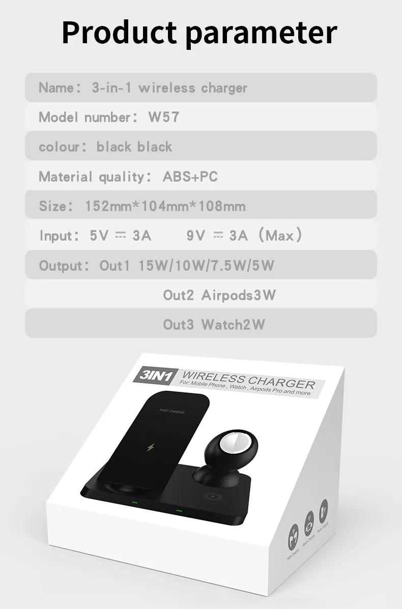 3 in 1 QI 15W Wireless Charging Station - W57