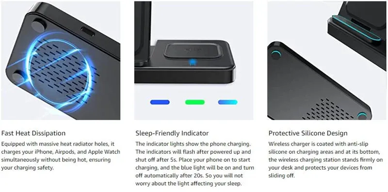 3 In 1 Wireless Charger Stand Pad For iPhone 14 13 12 11X8 Apple Watch 8 7 6 5 Airpods Foldable 15W Fast Charging Dock Station
