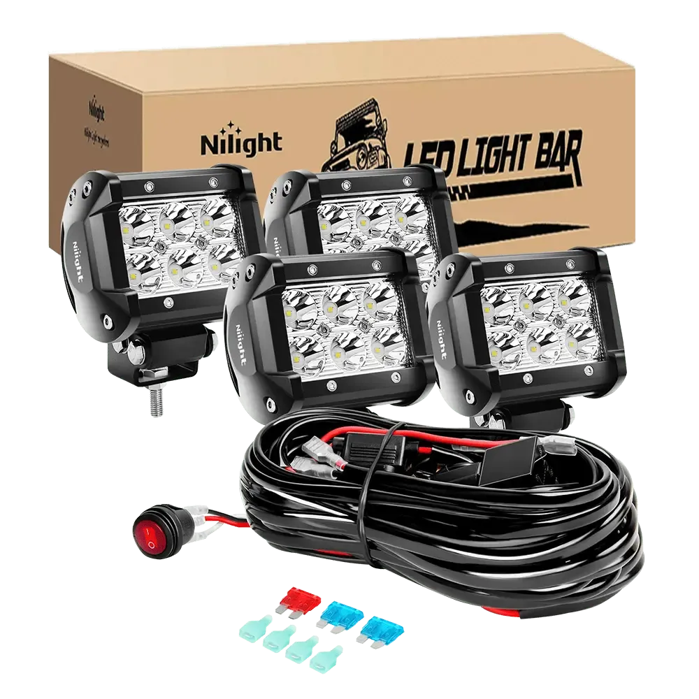 4 Inch 18W 1260LM Double Row Spot LED Pods (2 Pairs) | 10FT Wire 3Pin Switch