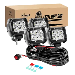 4 Inch 18W 1260LM Double Row Spot LED Pods (2 Pairs) | 10FT Wire 3Pin Switch