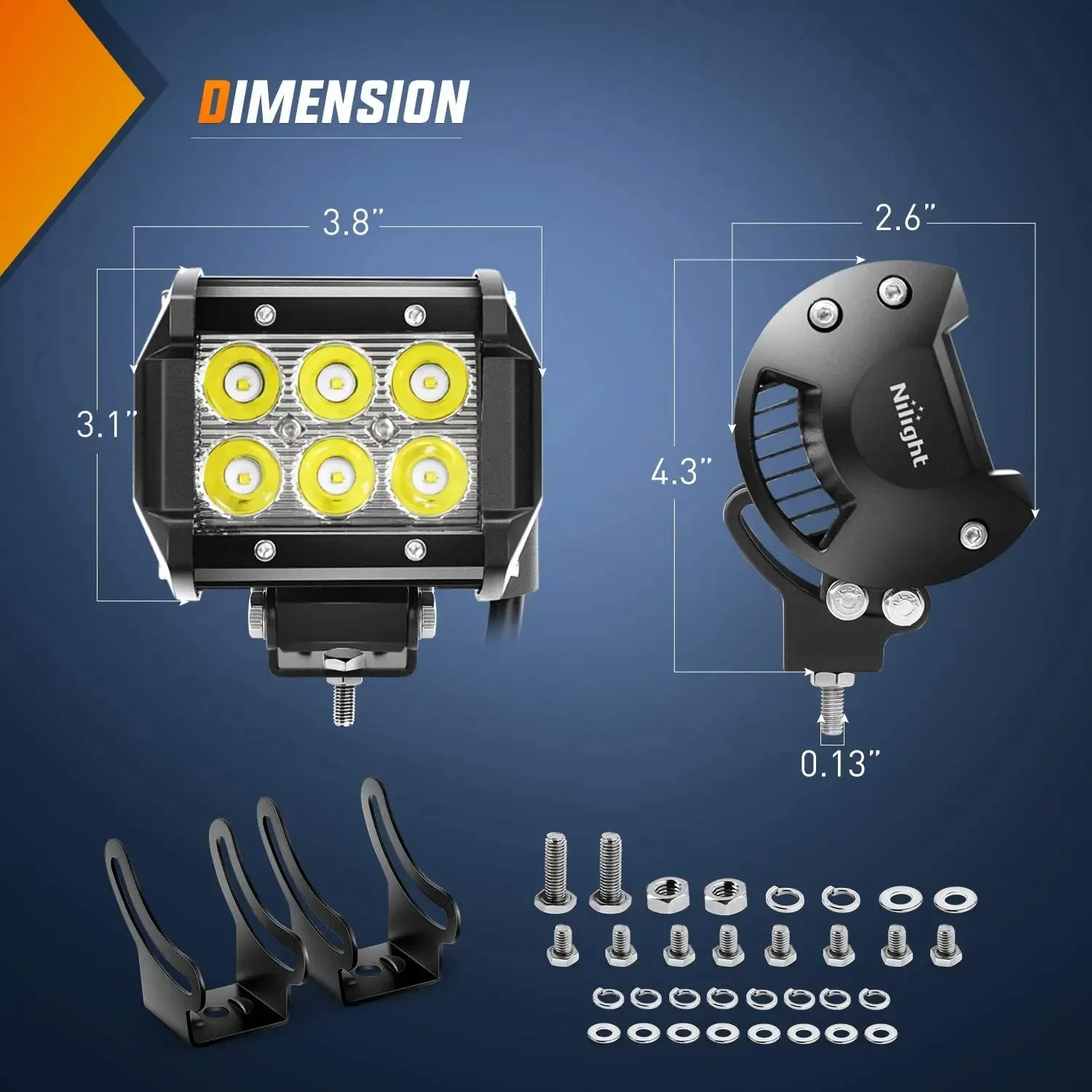 4 Inch 18W 1260LM Double Row Spot LED Pods (2 Pairs) | 10FT Wire 3Pin Switch