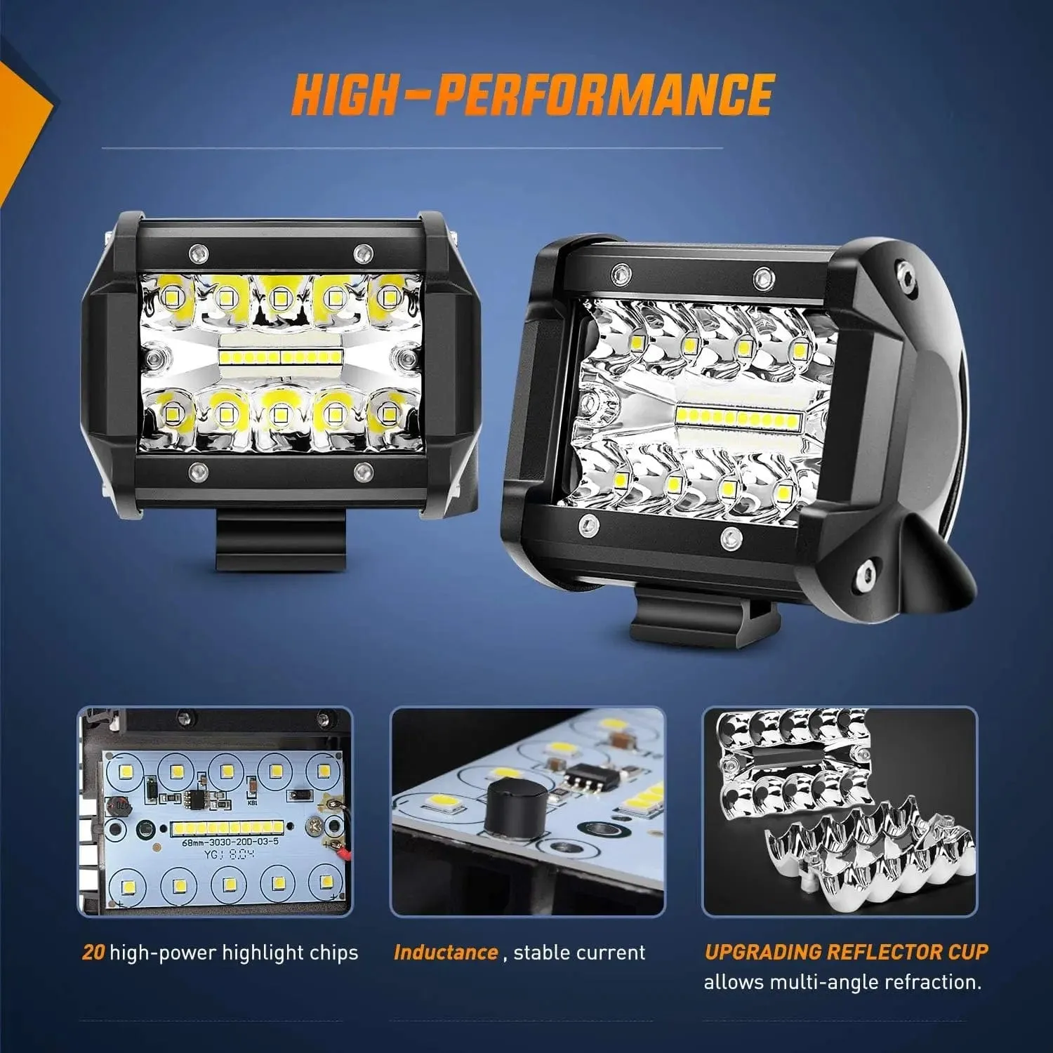 4 Inch 60W Triple Row Spot Flood LED Pods (Pair) | 16AWG Wire 3Pin Switch | Windshield Hinge Mount for 2007-2017 Wrangler JK/JKU 2DR 4DR