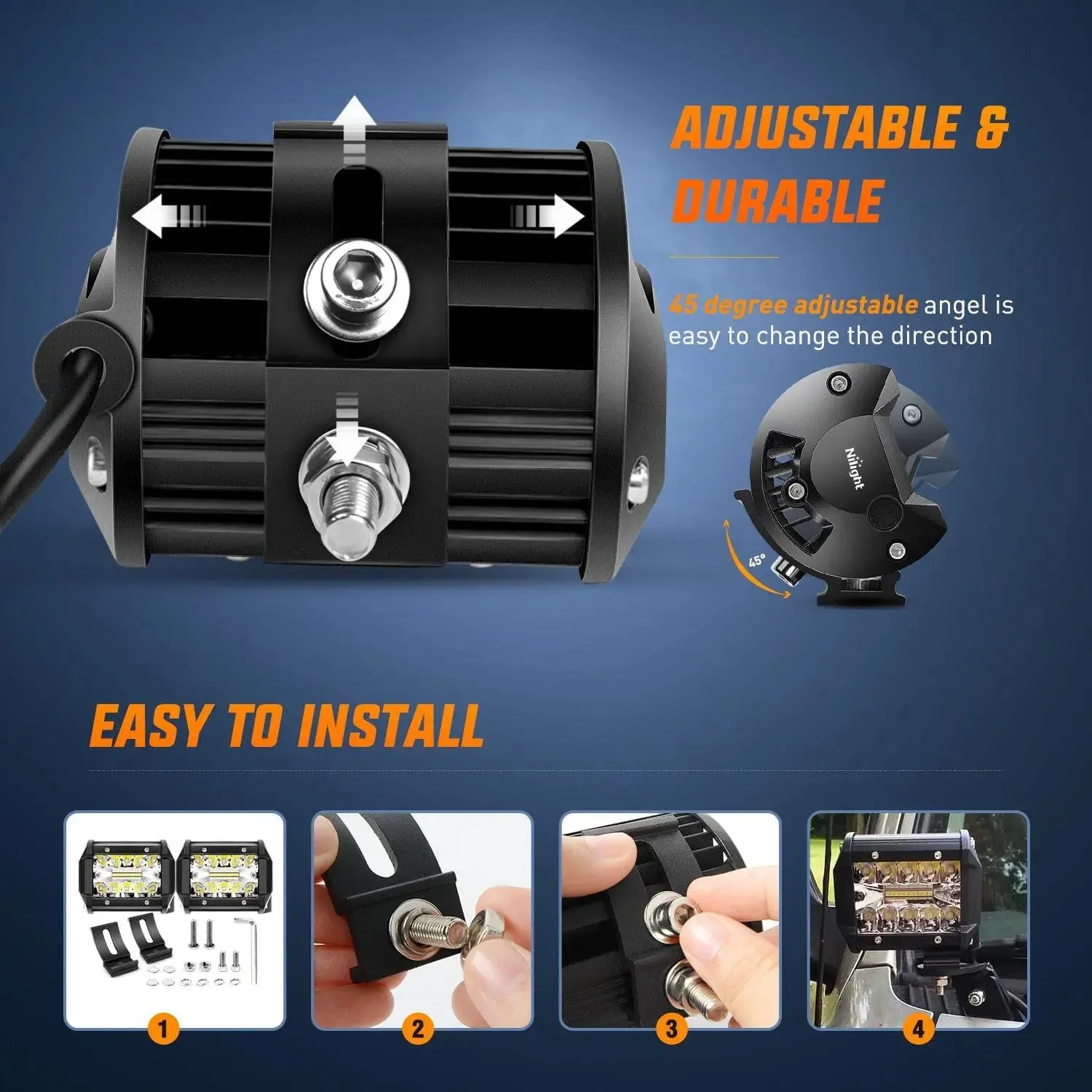 4 Inch 60W Triple Row Spot Flood LED Pods (Pair) | 16AWG Wire 3Pin Switch | Windshield Hinge Mount for 2007-2017 Wrangler JK/JKU 2DR 4DR