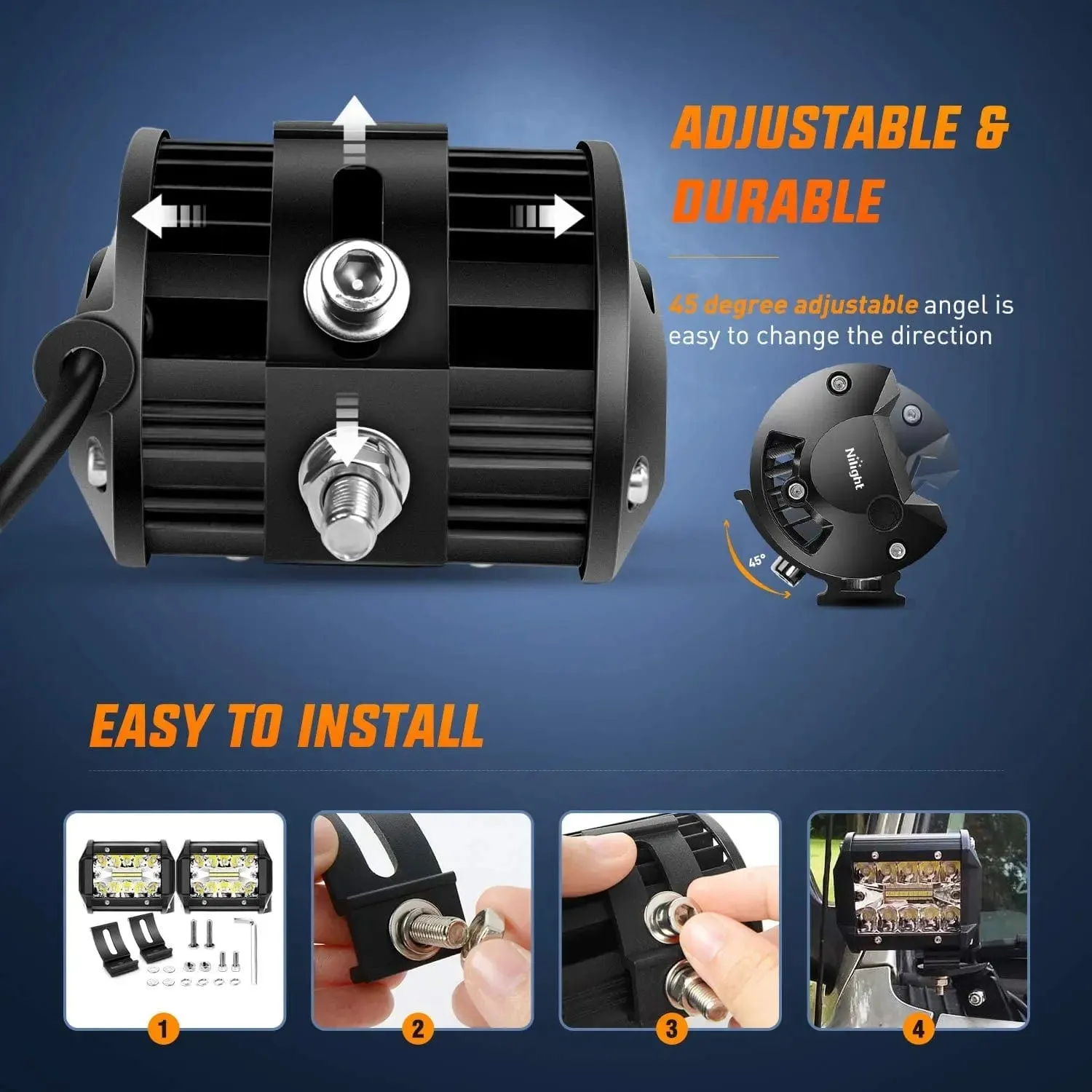 4 Inch 60W Triple Row Spot Flood Led Pods (Pair) | 2.5 Inch Tow Hitch Mount | 16AWG Wire 3Pin Switch