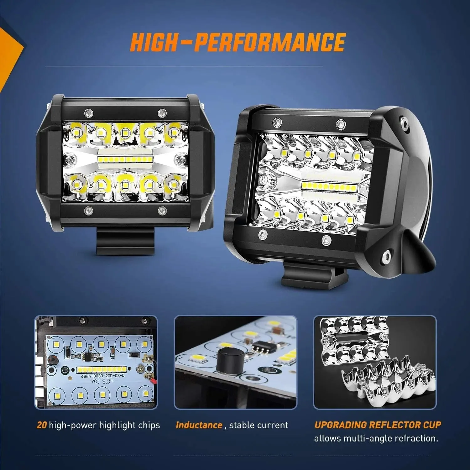 4 Inch 60W Triple Row Spot Flood Led Pods (Pair) | 2.5 Inch Tow Hitch Mount | 16AWG Wire 3Pin Switch