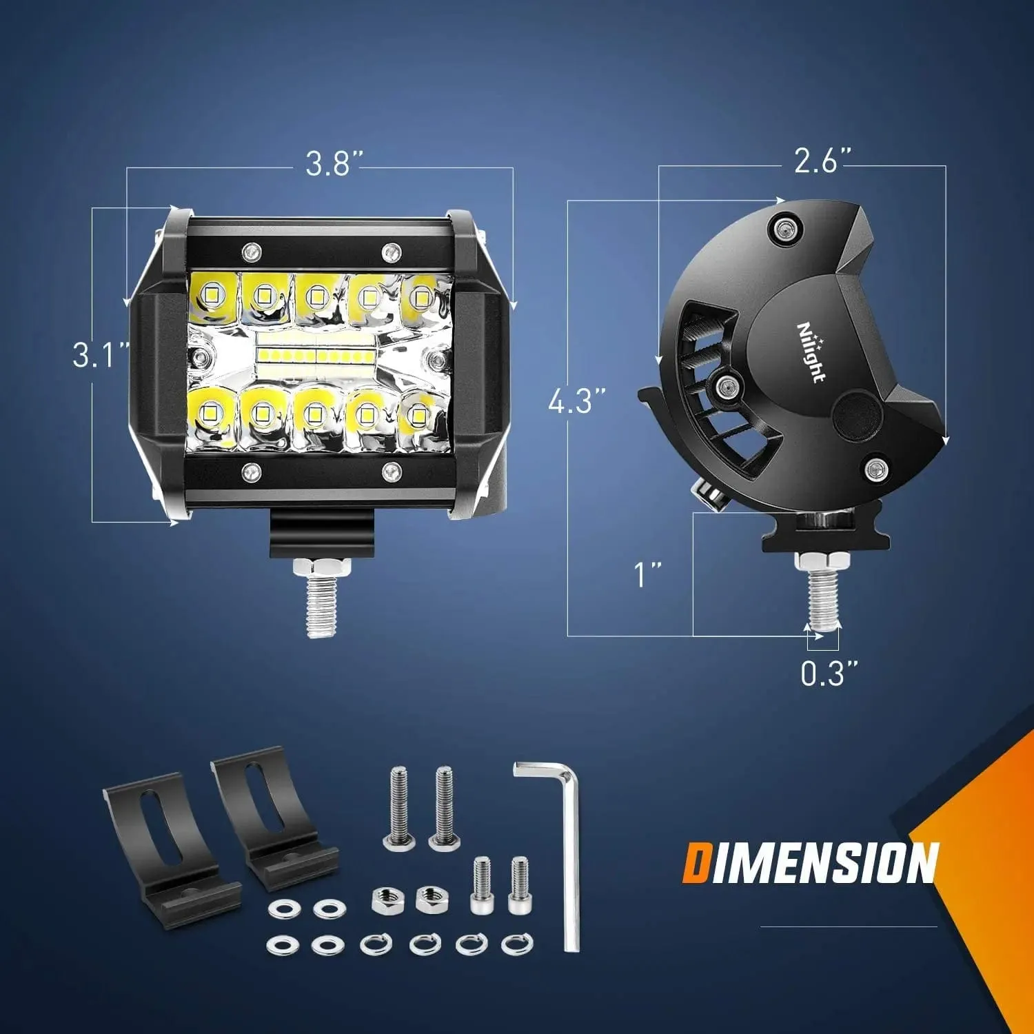 4 Inch 60W Triple Row Spot Flood Led Pods (Pair) | 2.5 Inch Tow Hitch Mount | 16AWG Wire 3Pin Switch