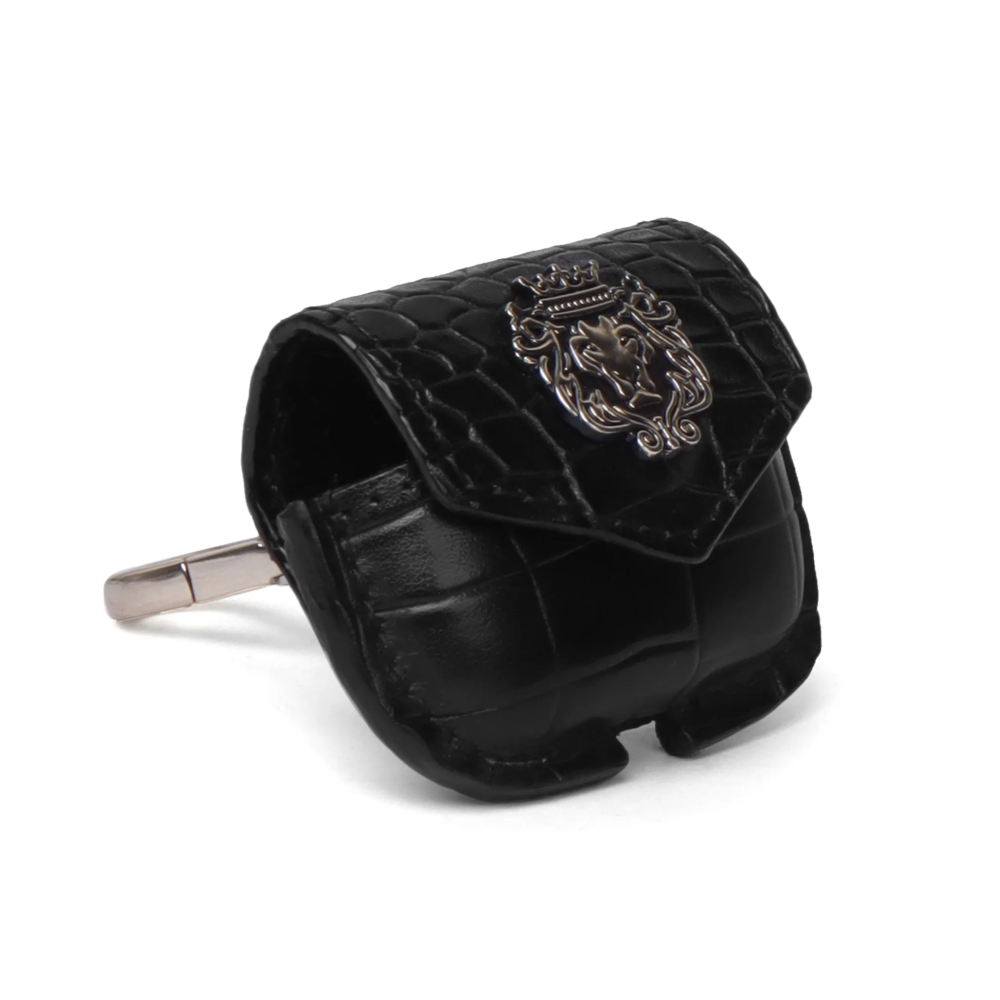 Air-Pods Pro Black Croco Print Leather Carrying Case by Brune & Bareskin