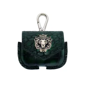 Air-Pods Pro Smokey Green Croco Print Leather Carrying Case by Brune & Bareskin