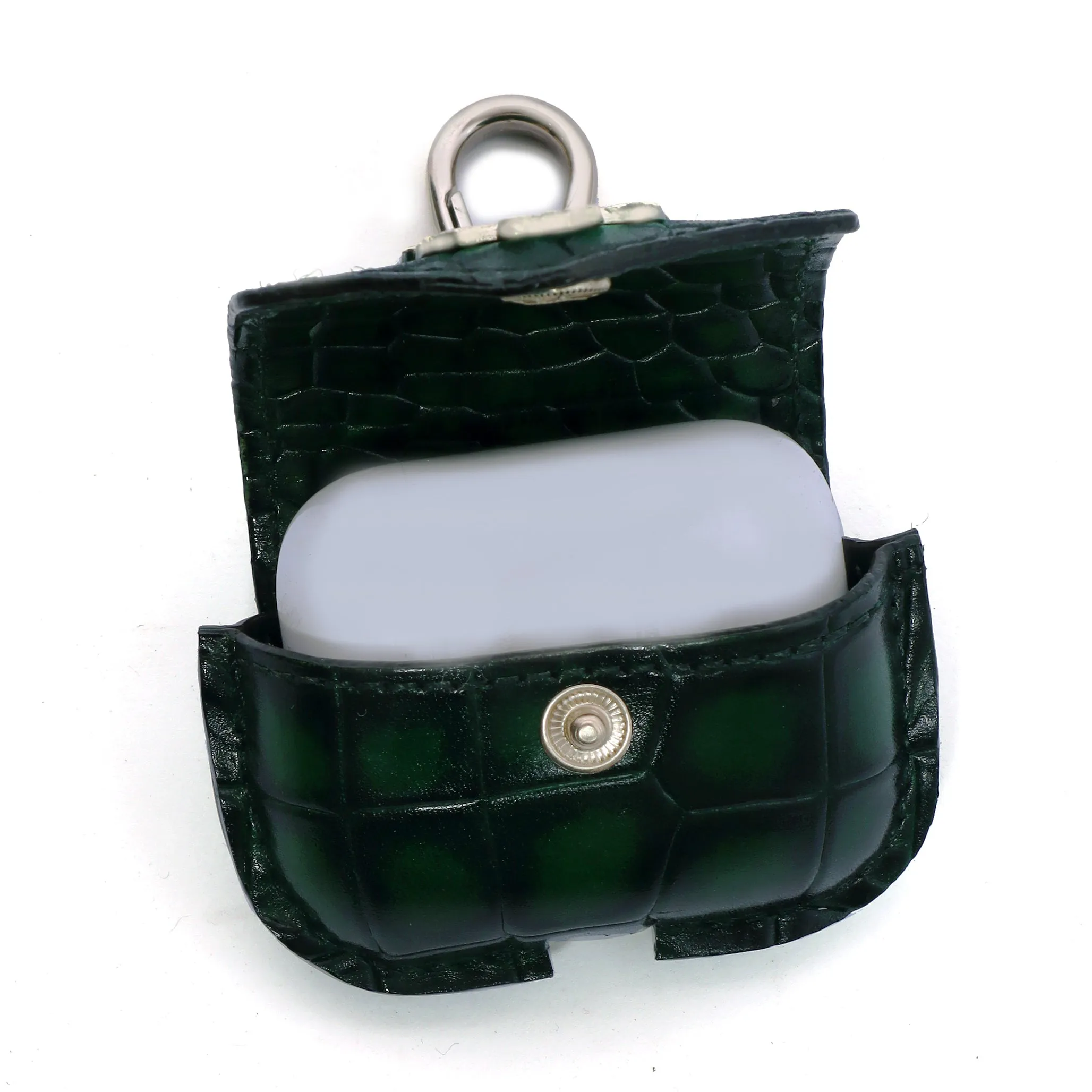 Air-Pods Pro Smokey Green Croco Print Leather Carrying Case by Brune & Bareskin