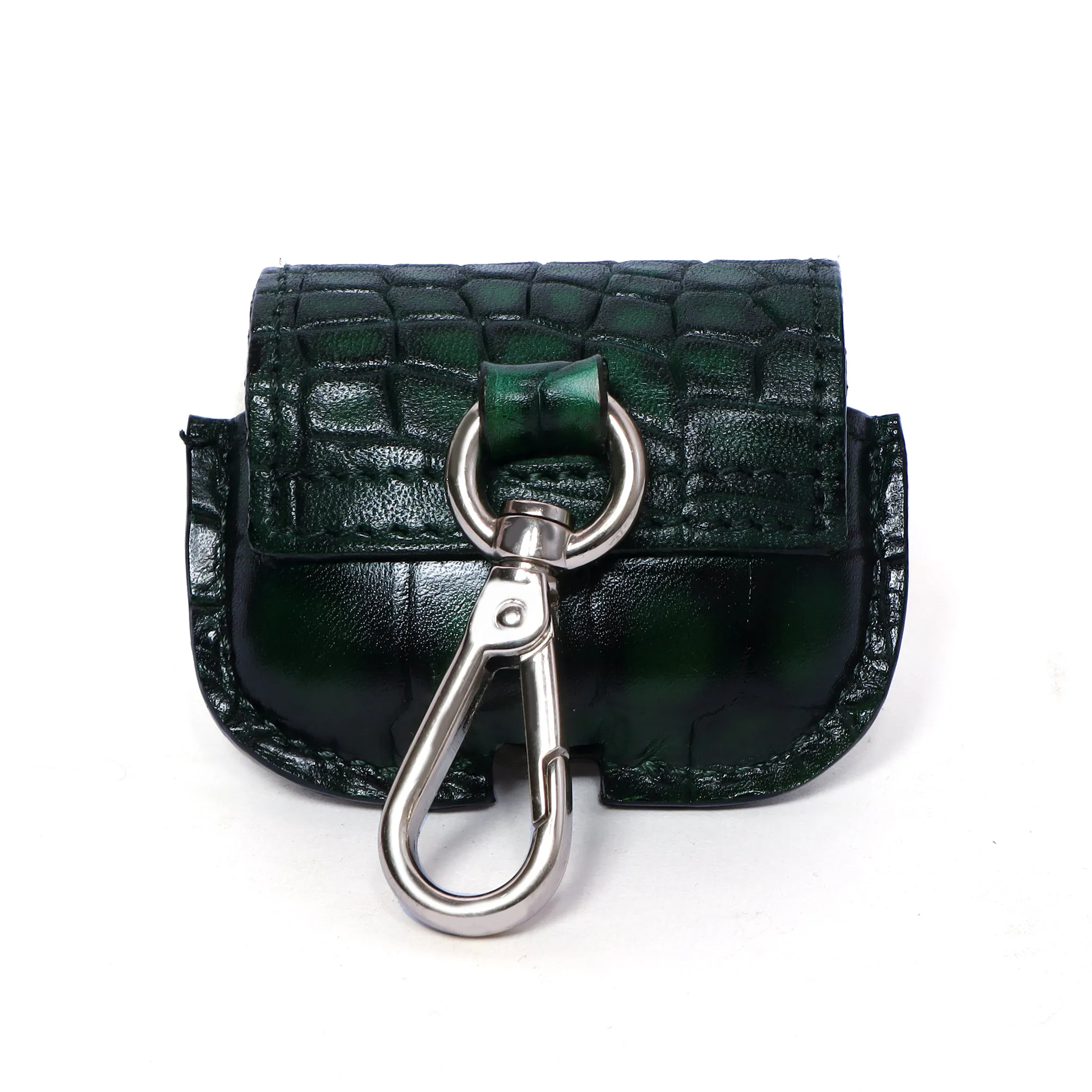 Air-Pods Pro Smokey Green Croco Print Leather Carrying Case by Brune & Bareskin