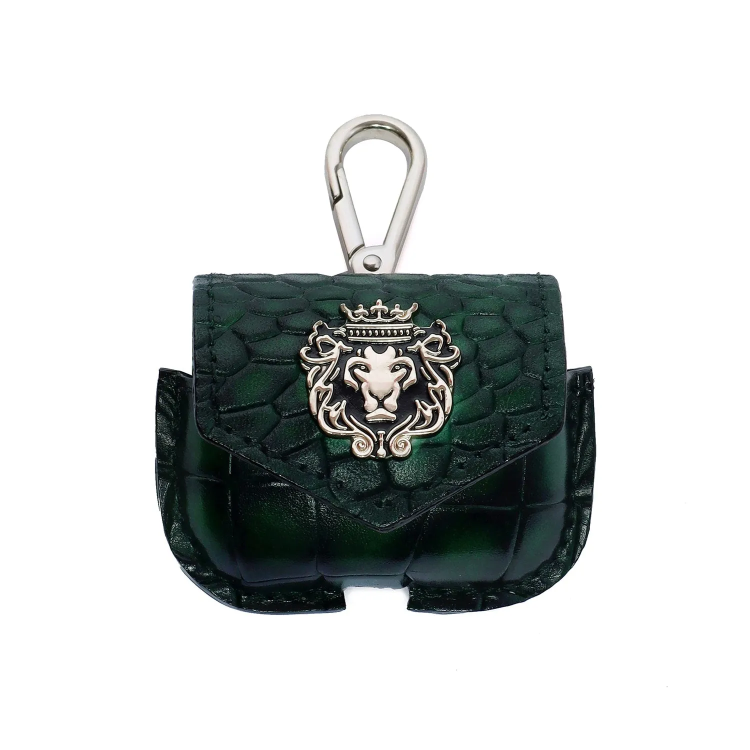 Air-Pods Pro Smokey Green Croco Print Leather Carrying Case by Brune & Bareskin
