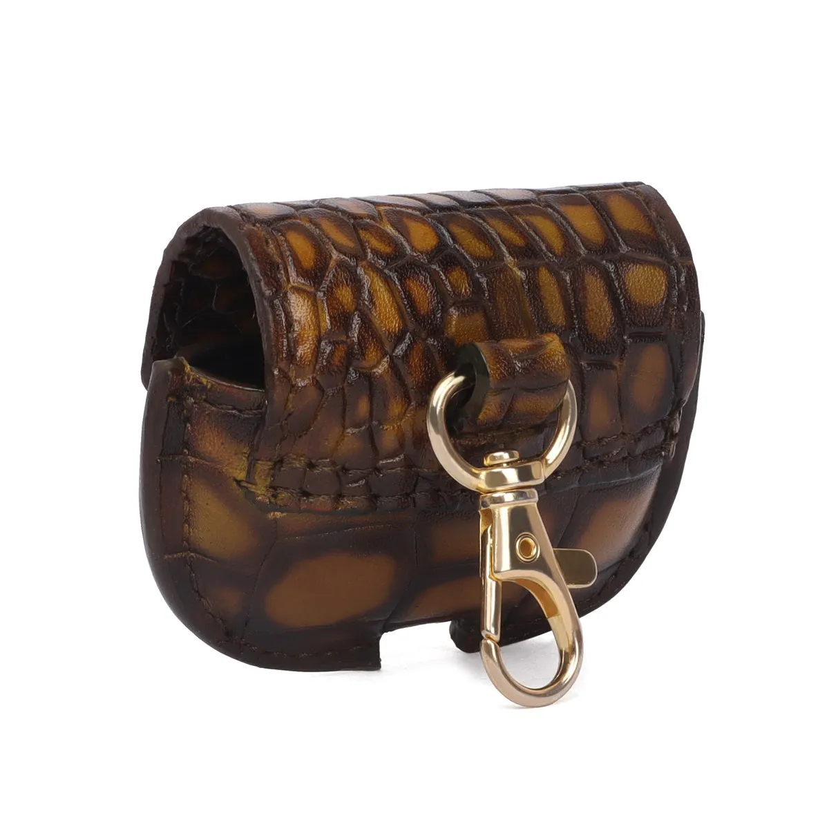 Air-Pods Pro Smokey Olive Croco Textured Leather Carrying Case by Brune & Bareskin