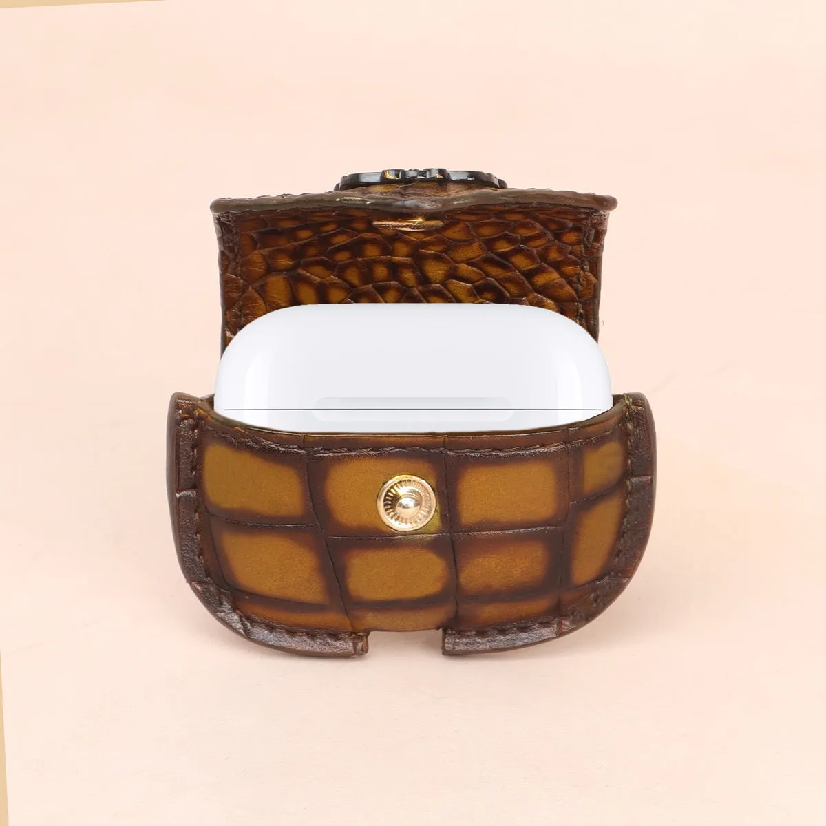 Air-Pods Pro Smokey Olive Croco Textured Leather Carrying Case by Brune & Bareskin