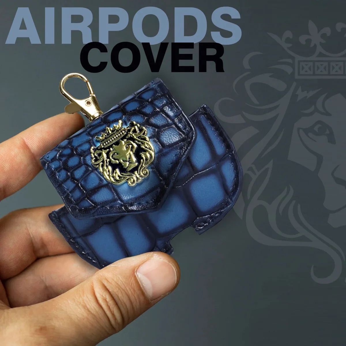 Air-pods Pro Smokey Sky Blue Deep Cut Leather Carrying Case by Brune & Bareskin