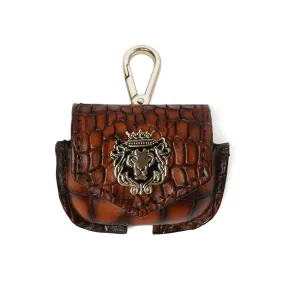Air-Pods Pro Smokey Tan Croco Print Leather Carrying Case by Brune & Bareskin
