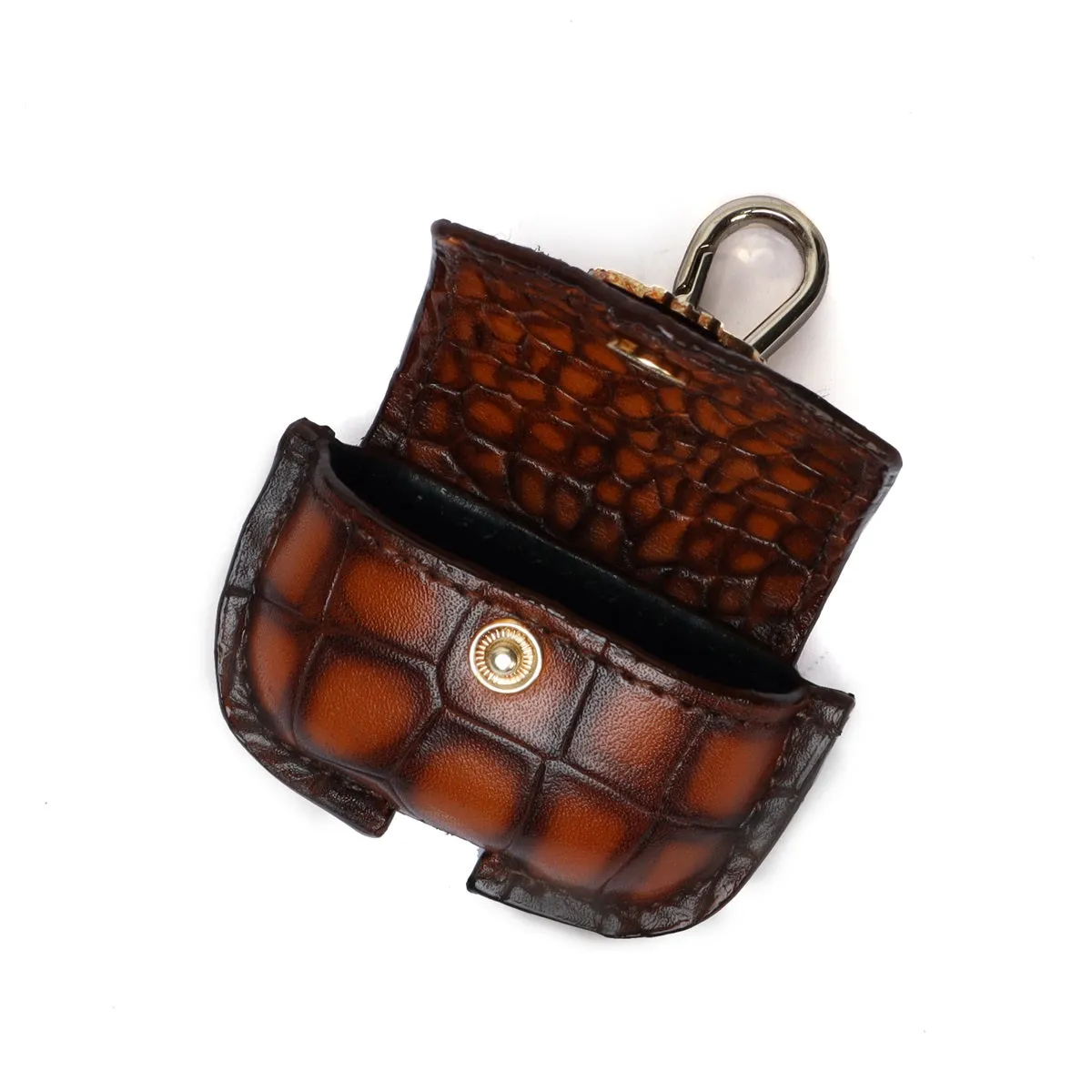 Air-Pods Pro Smokey Tan Croco Print Leather Carrying Case by Brune & Bareskin