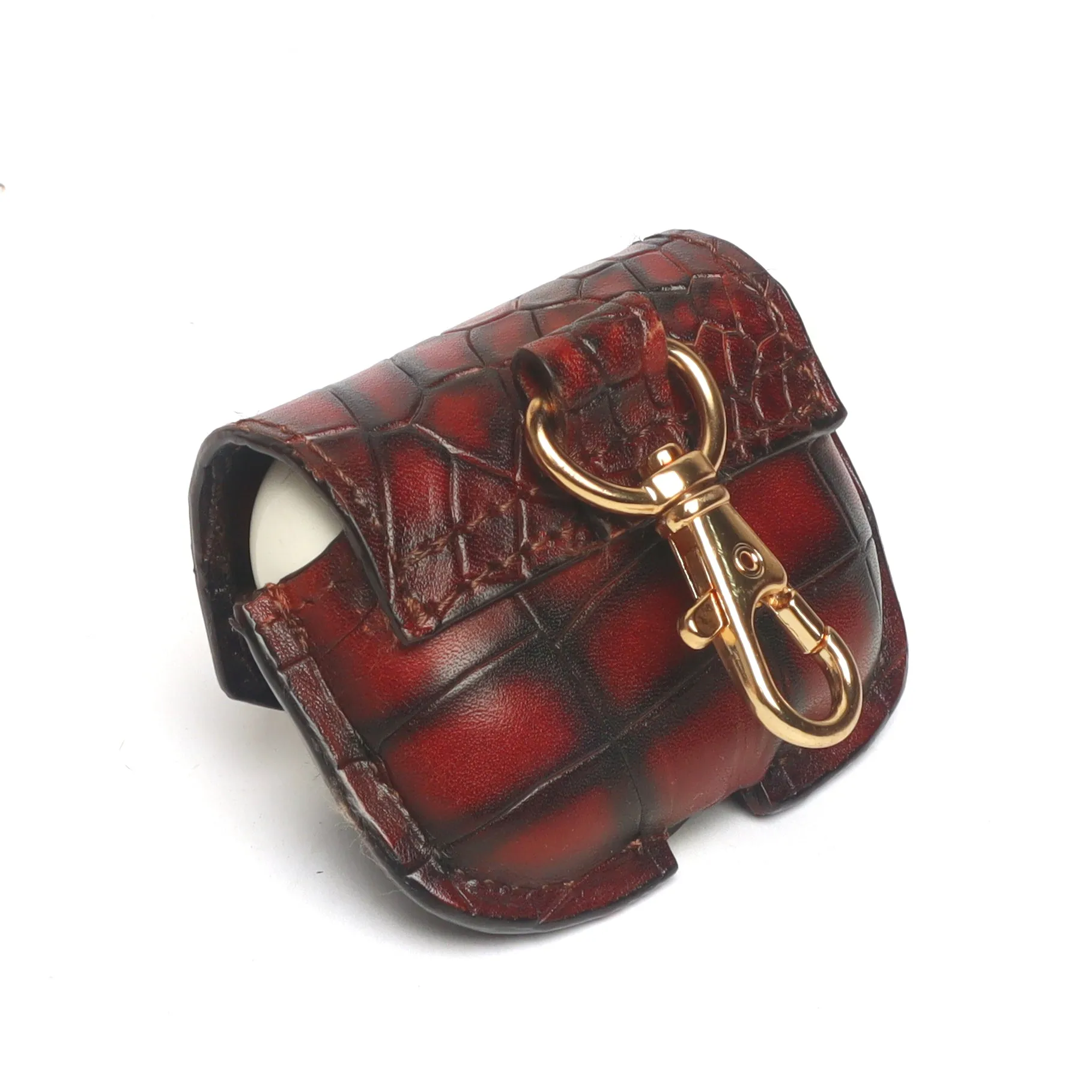 Air-Pods Pro Smokey Wine Croco Print Leather Carrying Case by Brune & Bareskin