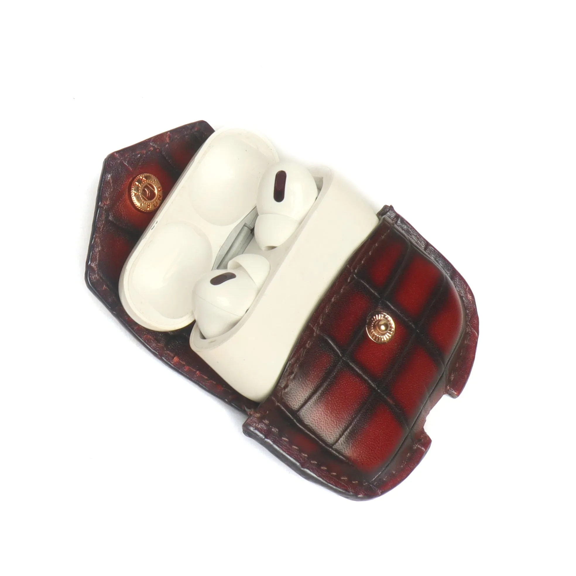 Air-Pods Pro Smokey Wine Croco Print Leather Carrying Case by Brune & Bareskin