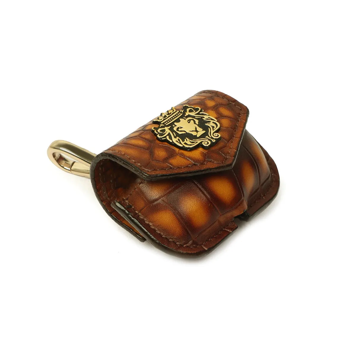 Air Pods-Pro Smokey Yellow Croco Textured Leather Carrying Case