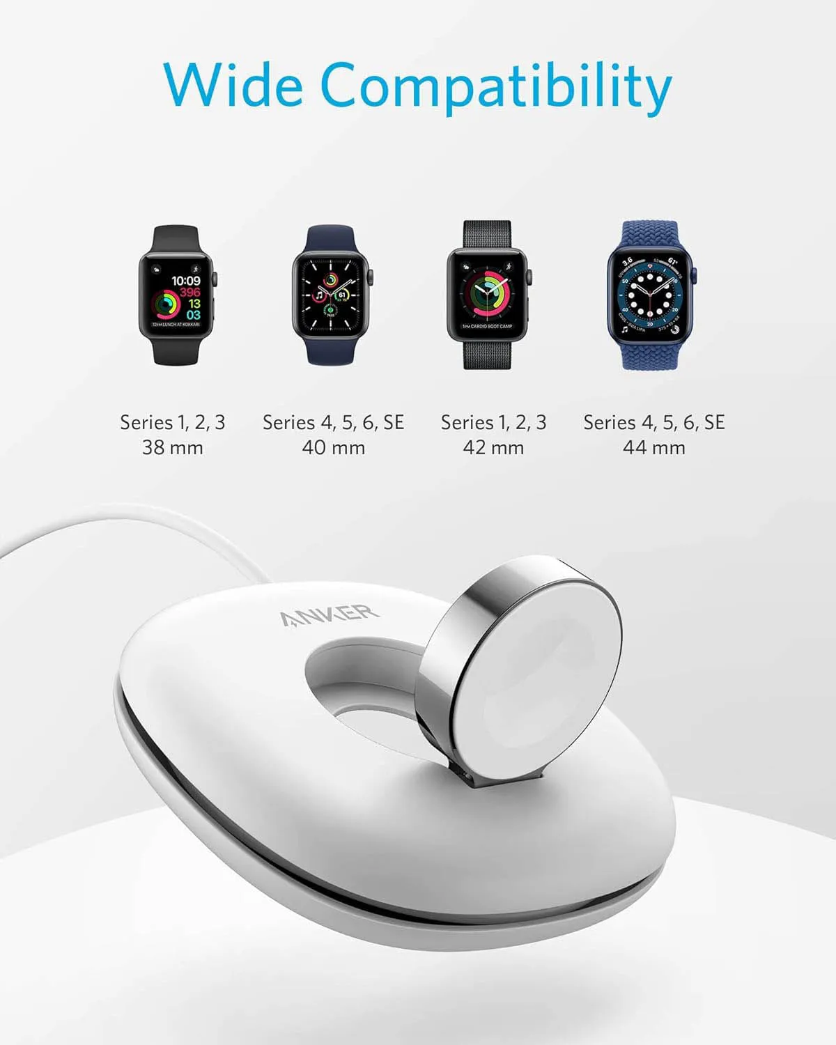Anker Foldable Charging Pad For Apple Watch With 4' USB-A Cable - White