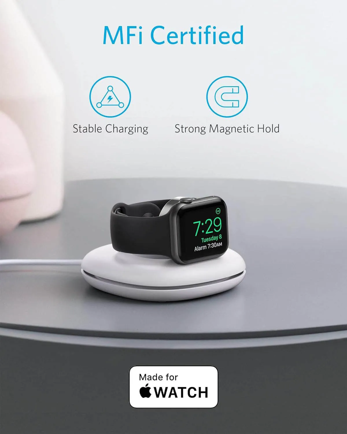 Anker Foldable Charging Pad For Apple Watch With 4' USB-A Cable - White