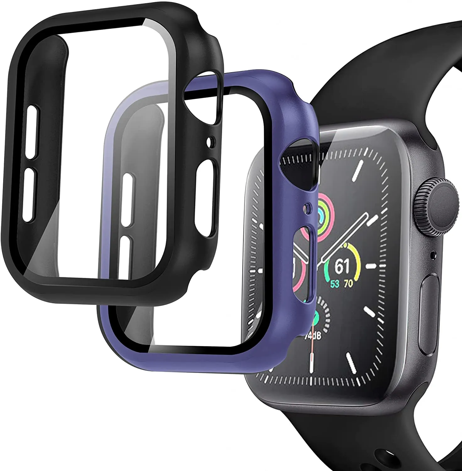 Arae Compatible with Apple Watch  Series 6 SE Series 5 Series 4 Hard PC Protective Case Tempered Glass Screen Protector Scratch Resistant Slim Full Overall All Around Men Women-2 Pack