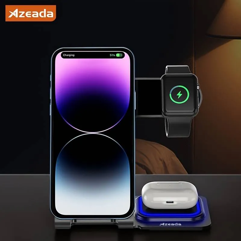 Azeada PD-W19 Metal 3 in 1 Wireless Charger Stand - Purple