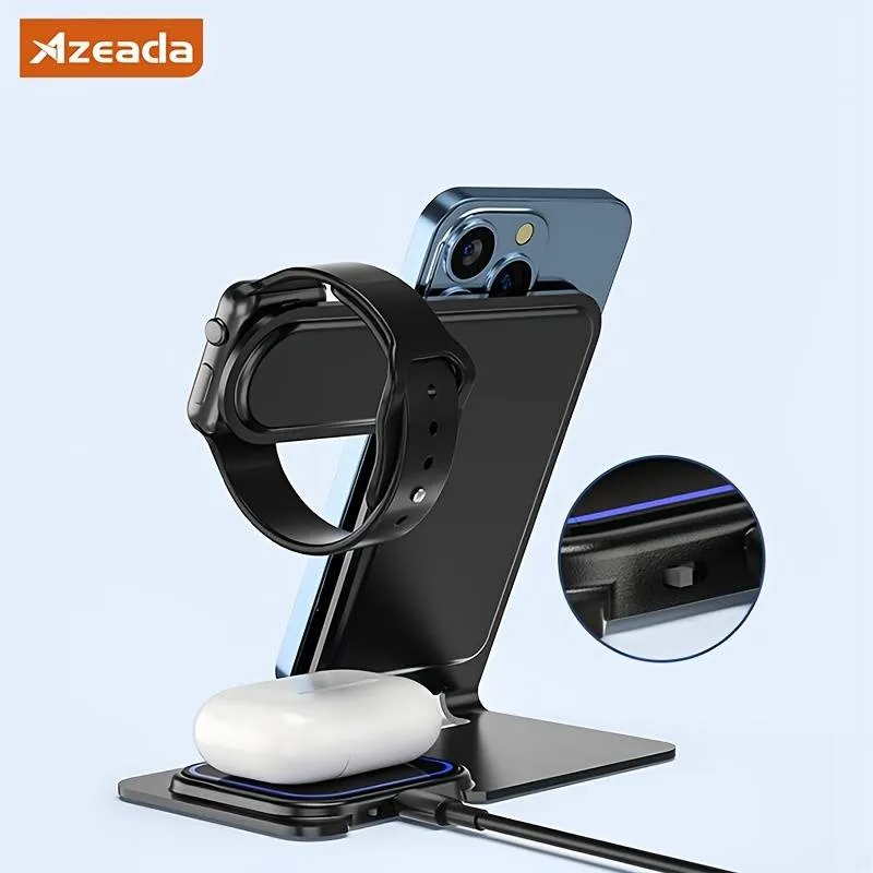Azeada PD-W19 Metal 3 in 1 Wireless Charger Stand - Purple
