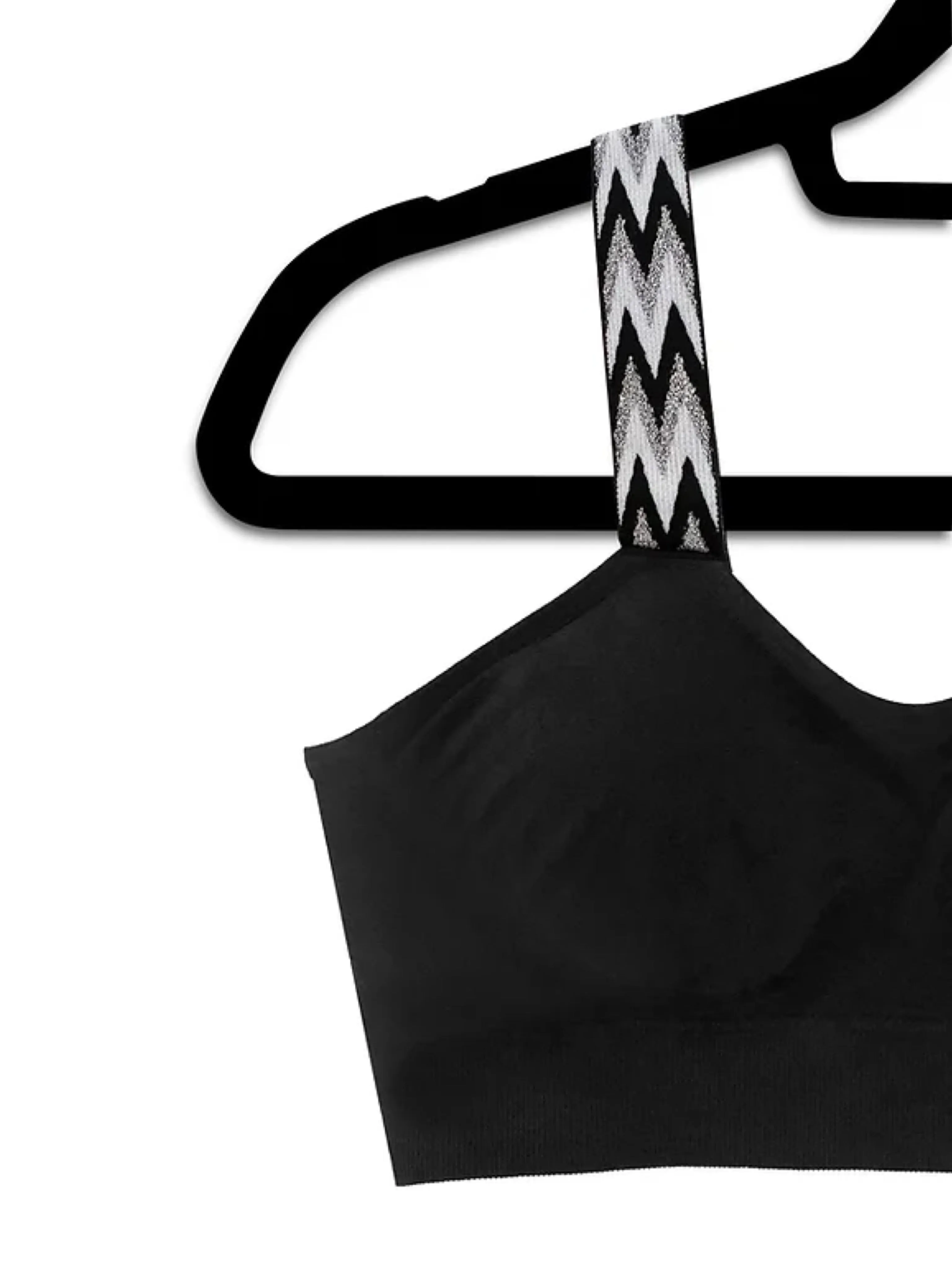Black Basic Bra With Metallic Chevron Strap