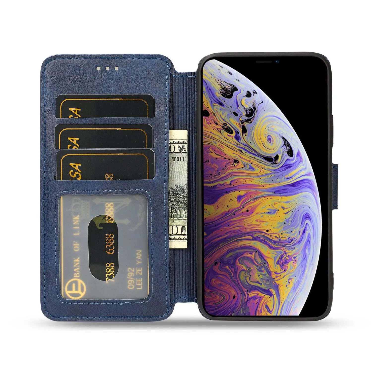 Black Card Slot Wallet Vertical Leather Shockproof Phone Case for iPhone7 Plus