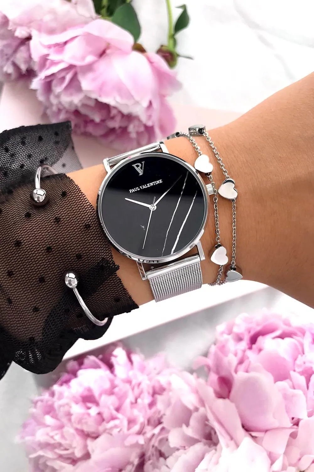 Black Marble Silver Mesh