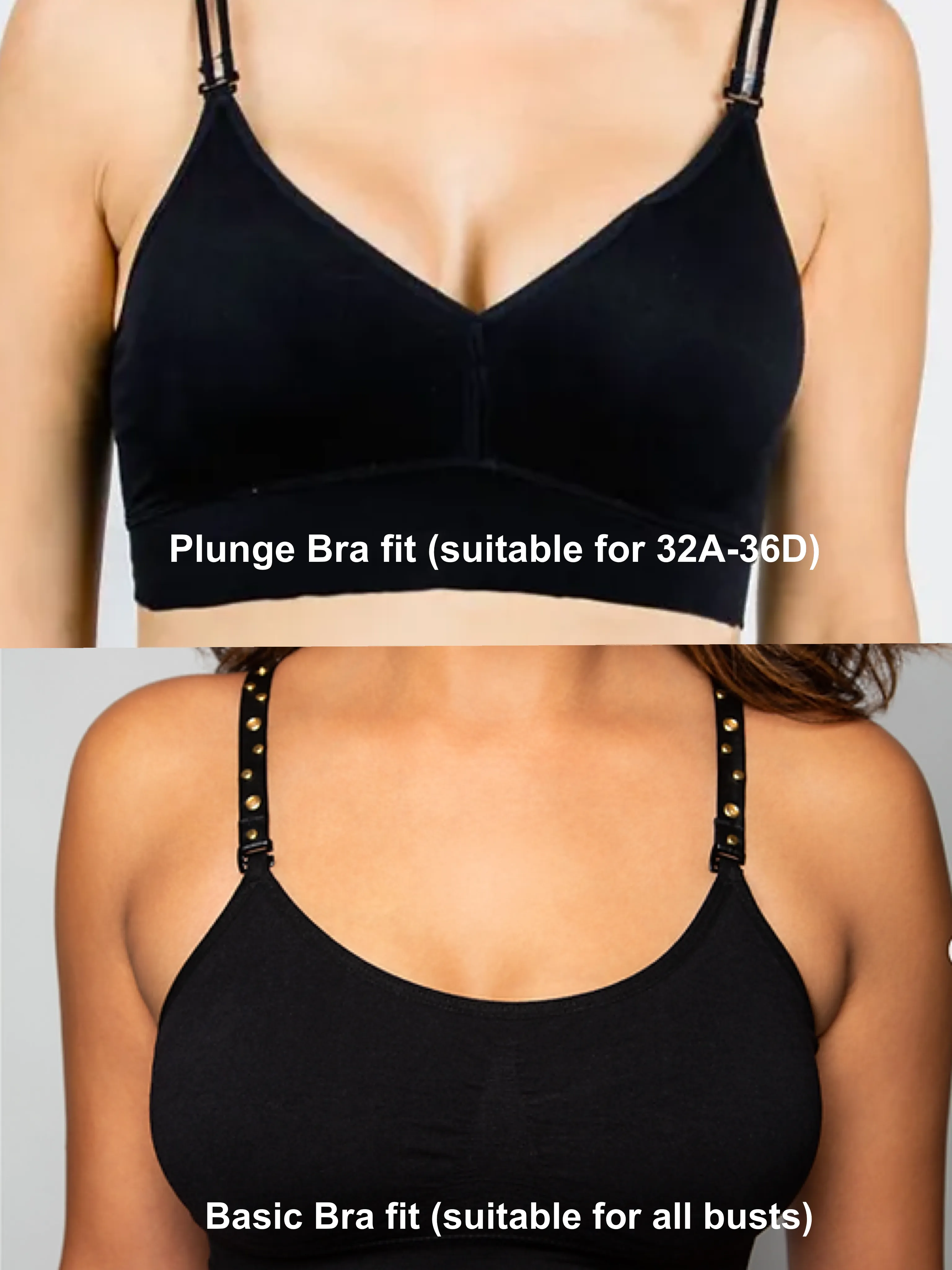 Black Plunge Bra with Black Vegan Leather Flower Strap