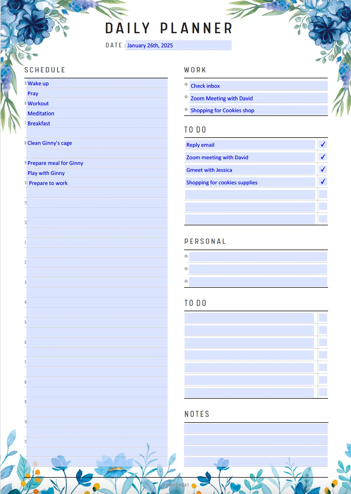 Blue Floral Work From Home Planner - M140