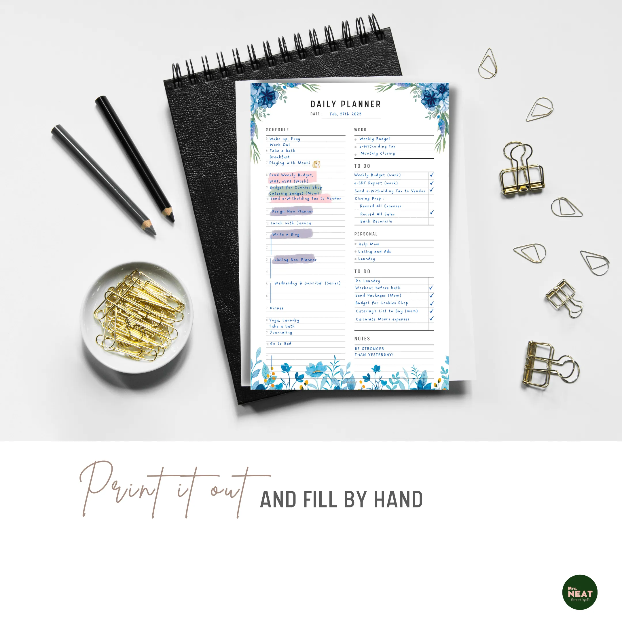 Blue Floral Work From Home Planner - M140