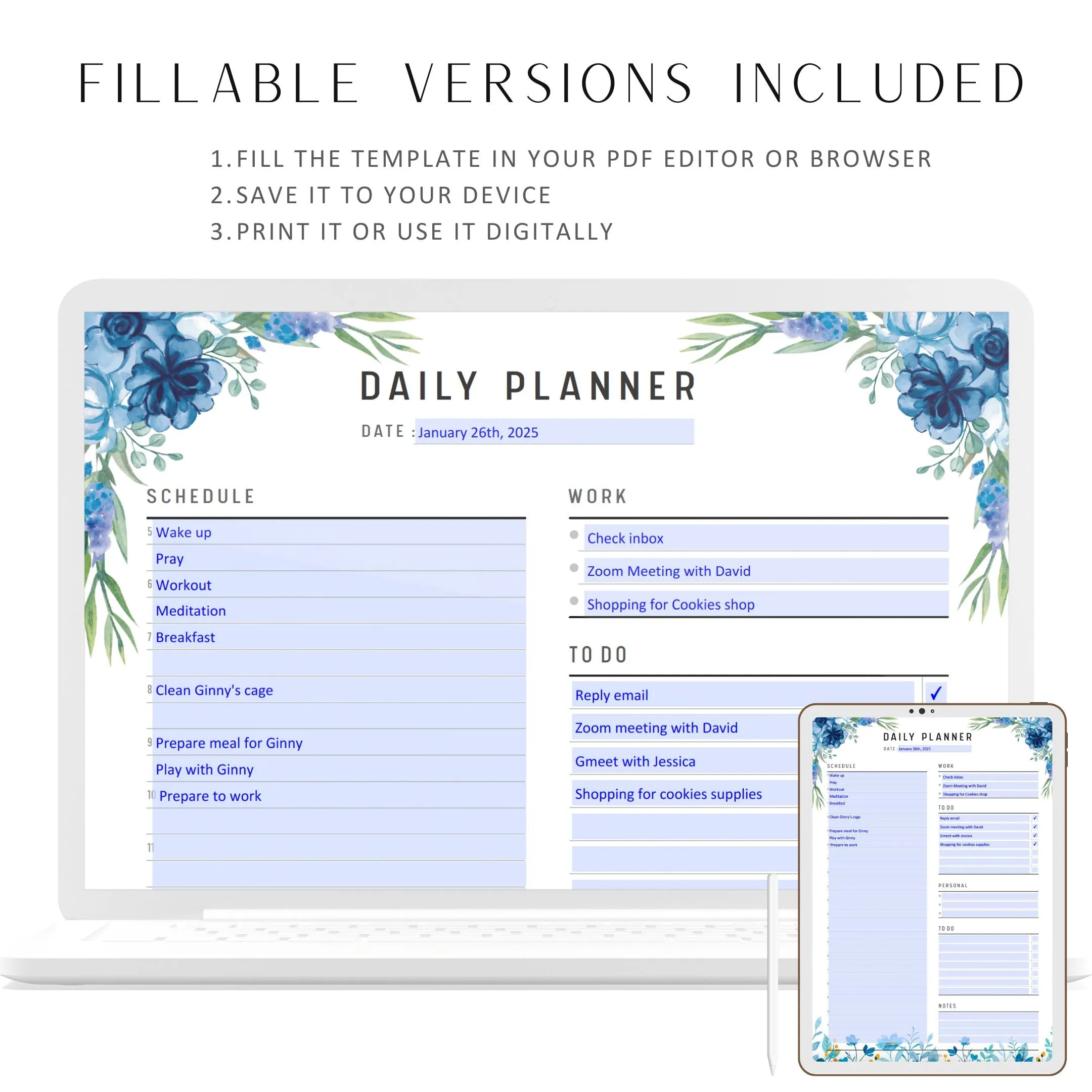 Blue Floral Work From Home Planner - M140
