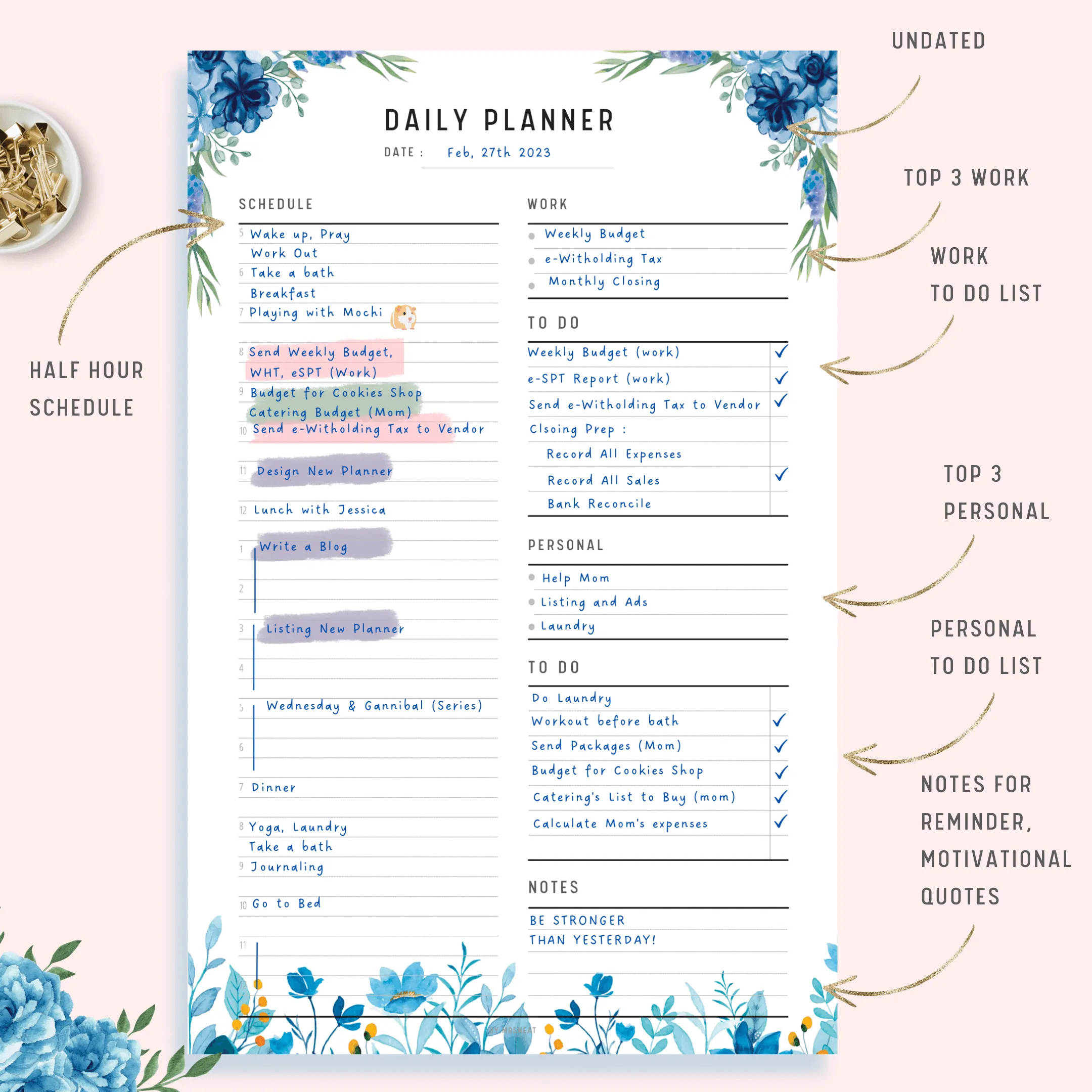 Blue Floral Work From Home Planner - M140