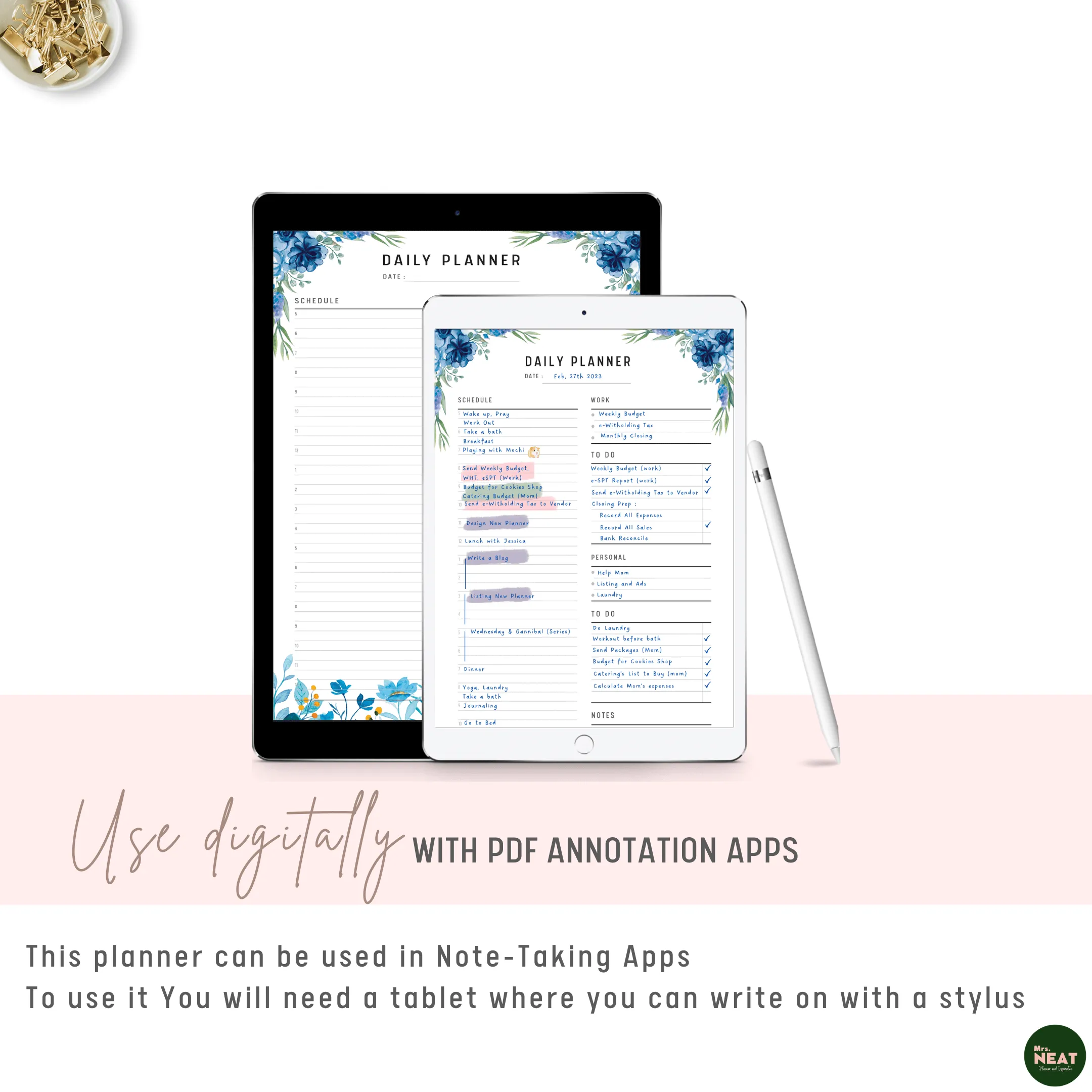 Blue Floral Work From Home Planner - M140