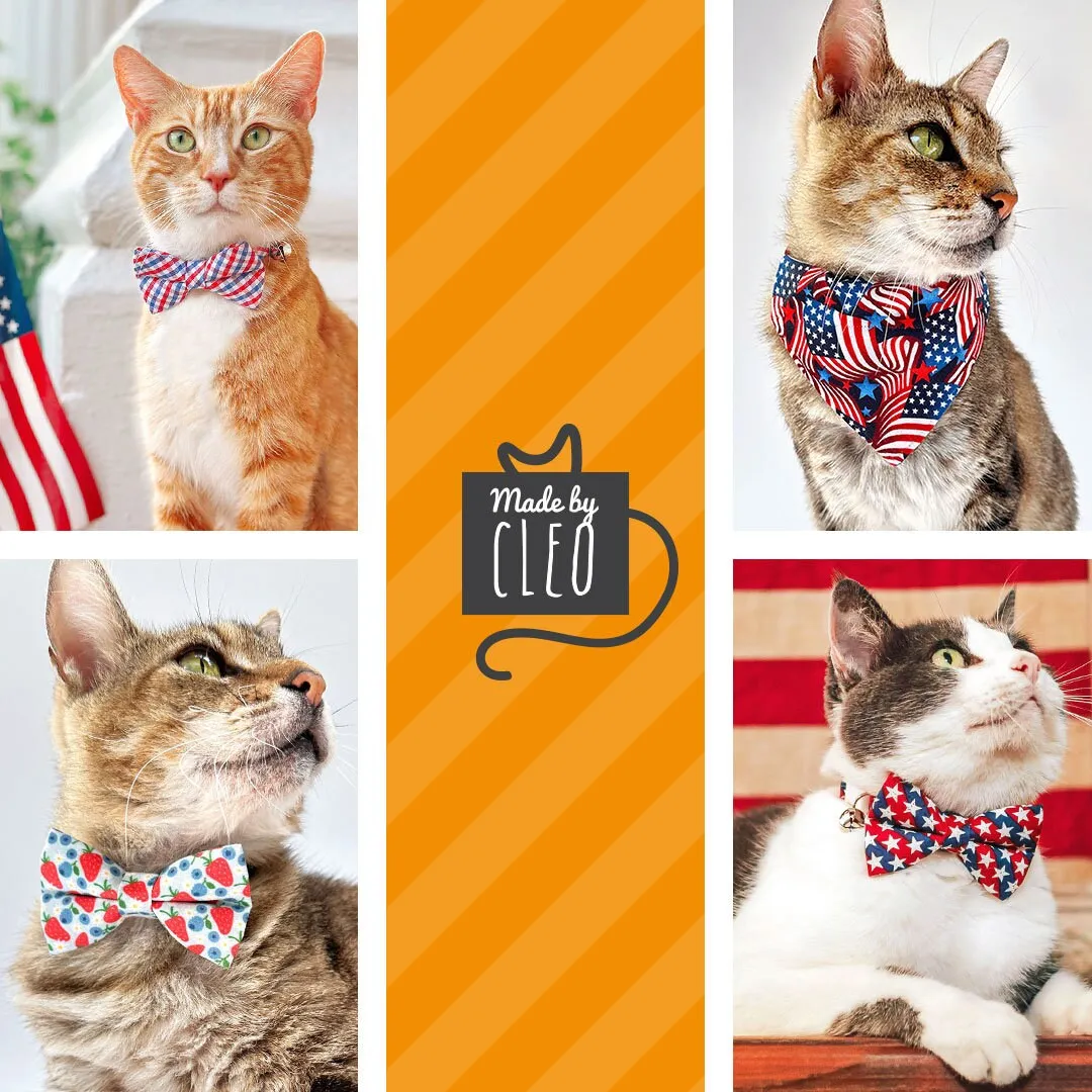 Cat Bow Tie - "Berry Bramble" - Blueberry Bow Tie for Cat, Fruit, Blueberries, Strawberry Cat Bow, Patriotic Red Blue Cat   Small Dog Bowtie
