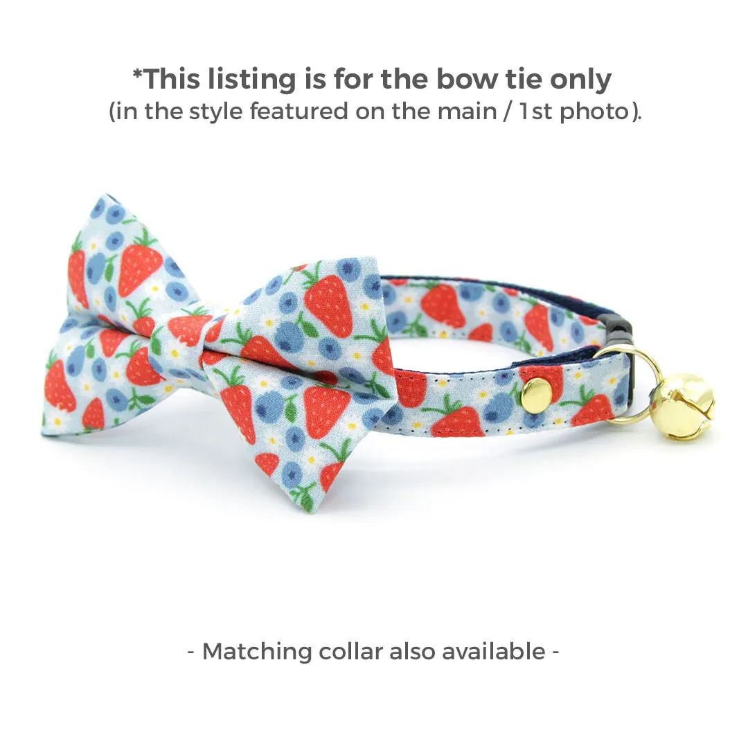 Cat Bow Tie - "Berry Bramble" - Blueberry Bow Tie for Cat, Fruit, Blueberries, Strawberry Cat Bow, Patriotic Red Blue Cat   Small Dog Bowtie