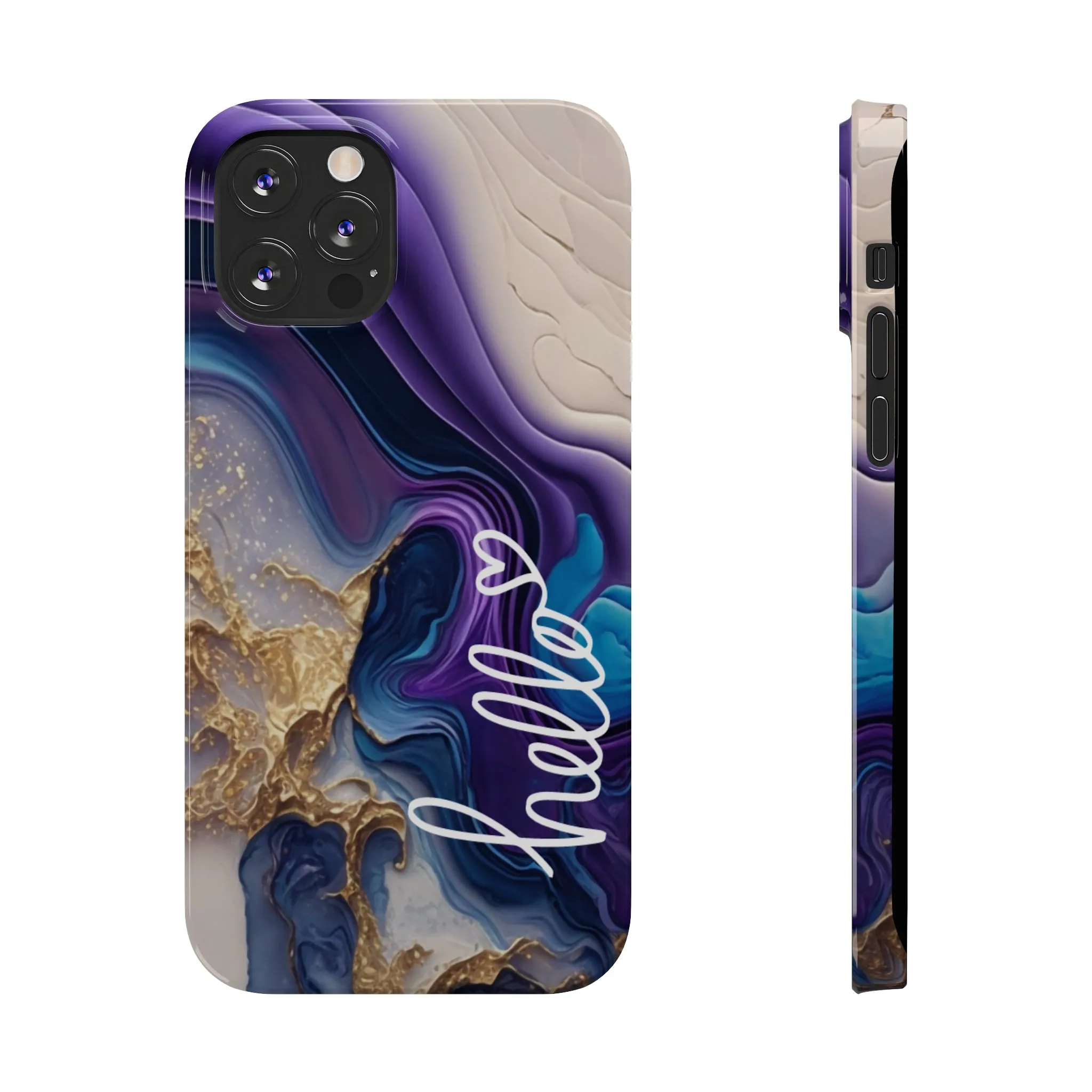 Elegant Blue and Gold Marble 'Hello' iPhone Case - Stylish and Chic Protective Cover
