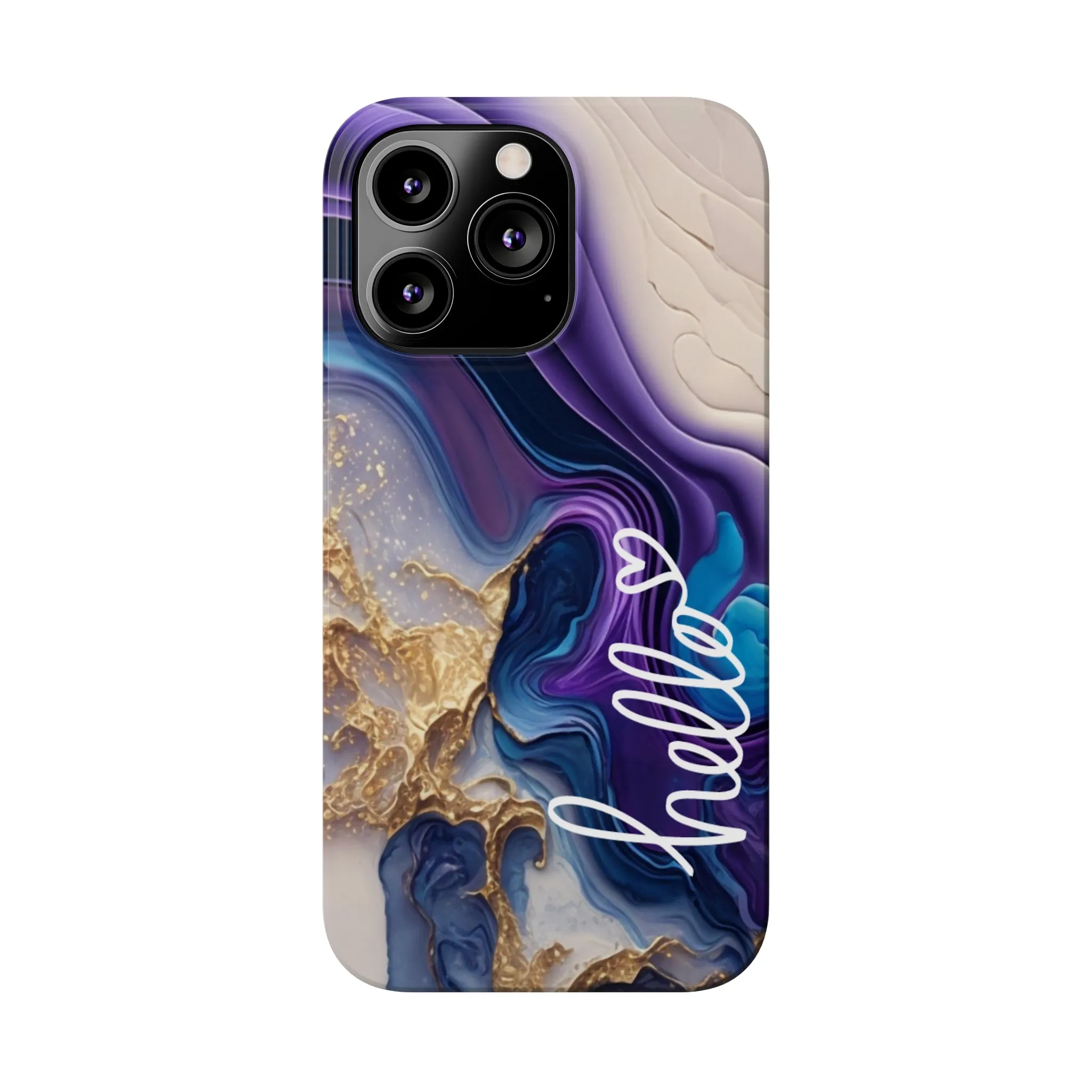 Elegant Blue and Gold Marble 'Hello' iPhone Case - Stylish and Chic Protective Cover